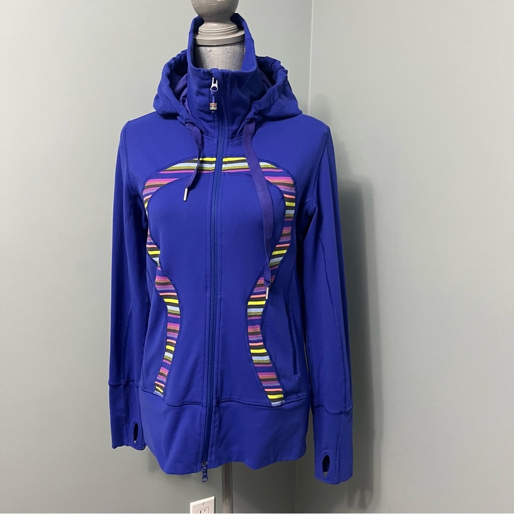 Lululemon Athletica Rainbow Stripe Royal blue Stride Jacket Womens size 10